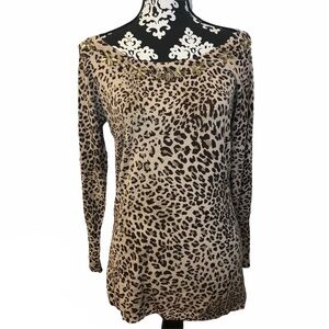 NWT Vertigo Paris Leopard Print beaded rhinestone collar sweater Sz XS